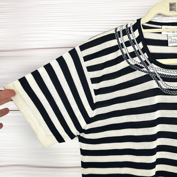 Vintage EURO JOY Washable Silk Top Blouse Striped Marine Style Vintage XL - Picture 4 of 10